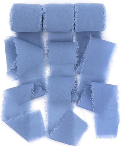 Chiffonband, 3 Rollen, 4,1 cm x 5,5 m, staubiges Blau, handgefertigtes Fransen-Seidenband-Set für Geschenkverpackungen, Hochzeitseinladungen, Brautblumensträuße, Babypartys, Bastelarbeiten Chiffonband, 3 Rollen, 4,1 cm x 5,5 m, staubiges Blau, handgefertigtes Fransen-Seidenband-Set für Geschenkverpackungen, Hochzeitseinladungen, Brautblumensträuße, Babypartys, Bastelarbeiten von LTISHABILTD
