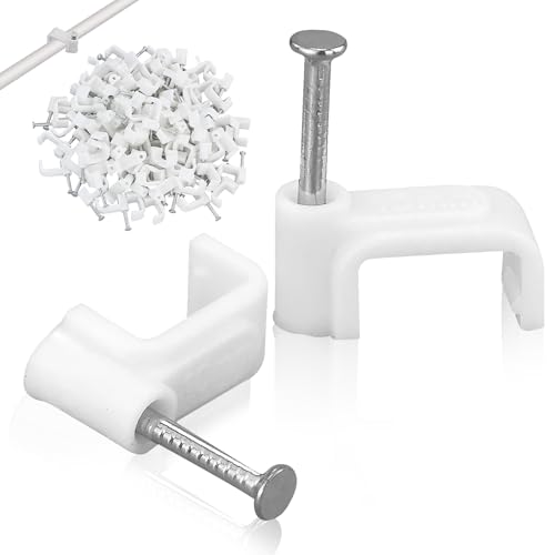 Flachkabel-Clips, weiß, 100 Stück, für Cat6, Cat7, Ethernet-Kabel-Clips zur Wand mit Stahlnägeln, 10 mm, 12 mm Kabelhalter (10 mm) von LTISHABILTD