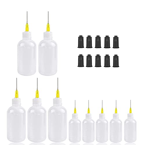 SKYPRO 20 Stück 30 ml 50 ml Präzisionsspitzen-Applikator-Flaschen-Set, Spender-Applikator-Flaschen für Flüssigkeit, Klebeöl, Acrylfarbe – 10 Kunststoff-Quetschflaschen und 10 schwarze Spritzenkappen von SKYPRO