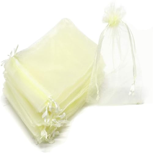 LTLSZRN 100 Stuck Organzasäckchen 9x12 cm, Geschenkbeutel Organzabeutel, Schmuckbeutel, Organza Säckchen mit Kordelzug, Säckchen Geschenk Schmuck Hochzeit Bonbonsbeutel für Hochzeiten Partys(Beige) von LTLSZRN