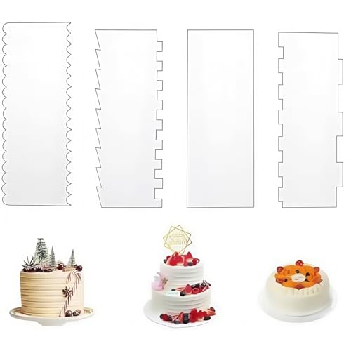 4 Stück Tortenspachtel Kuchenschaber Edelstahl,Profi Tortenglätter aus lebensmittelechtem Plastik, Für Buttercreme, Fondant Zuckerguss, Inkl. Schaber für runde/eckige Torten von LTSVBO
