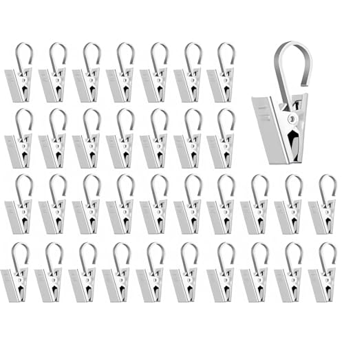Gardinenhaken, 40 Stück Edelstahl Metall Vorhang Clips mit Haken, Stylische Gardinenklammern in Silber für Vorhänge, Fotos, Home Deko von LTSVBO