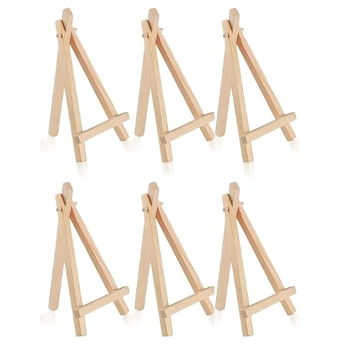Mini Staffelei Holz- 6 Stück Staffeleien Set - Klappbare Dreieck-Tischstaffeleien aus naturbelassenem Buchenholz - Perfekt für Kinder, Künstler Deko - Aufstellfüßen für stabilen Stand(12 cm hoch) von LTSVBO
