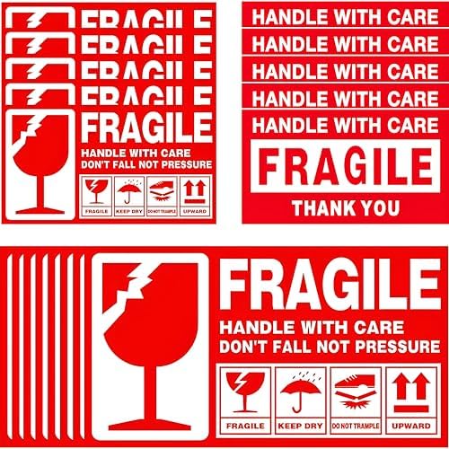 Warnetiketten Aufkleber Zerbrechlich "Fragile" 50 Stk 15 x 9 cm, 100 Stk 9 x 5 cm, Auffälliges Rot Weiß Design mit "Vorsicht Zerbrechlich" Aufdruck, Ideal für Pakete und Umzug Warnetiketten Aufkleber Zerbrechlich "Fragile" 50 Stk 15 x 9 cm, 100 Stk 9 x 5 cm, Auffälliges Rot Weiß Design mit "Vorsicht Zerbrechlich" Aufdruck, Ideal für Pakete und Umzug von LTSVBO