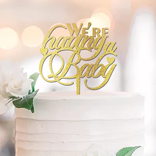 Tortenaufsatz für Baby-Taufe, glitzernd, goldfarben, Aufschrift "We 're Having A Baby", für die Schwangerschaft, Ankündigung, Party-Zubehör, personalisierbar Tortenaufsatz für Baby-Taufe, glitzernd, goldfarben, Aufschrift "We 're Having A Baby", für die Schwangerschaft, Ankündigung, Party-Zubehör, personalisierbar von LTUTW