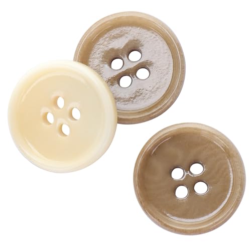 LTWHOME INOTIONSTYLE Premium 4-Loch Elfenbein-Nuss-Knopf 15mm (2er-Set Beige/Taupe) für Pullover & Cardigans, 24 Stück JDT0831K von LTWHOME