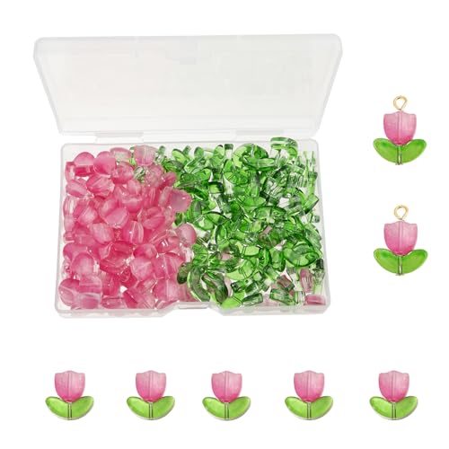 100 Sets (200 Stück) rosa Tulpenblumen-Perlen, Kristallglasperlen, lose Perlen für Damen, Schmuckherstellung, DIY, Armband, Halskette, Ohrringe, Handwerk (Rosa) von LUBINGSHINE