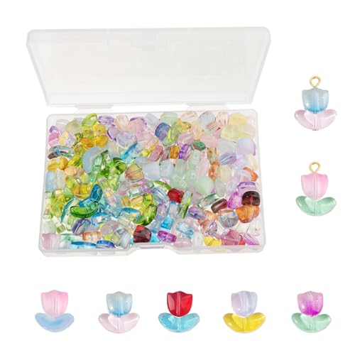 100 Sets Tulpenperlen aus Glas zur Schmuckherstellung, gemischte Farben, niedliche Blumenperlen für Armbänder, Ohrringe, DIY-Halsketten, Dekoration, Geschenke (gemischte Farben) von LUBINGSHINE