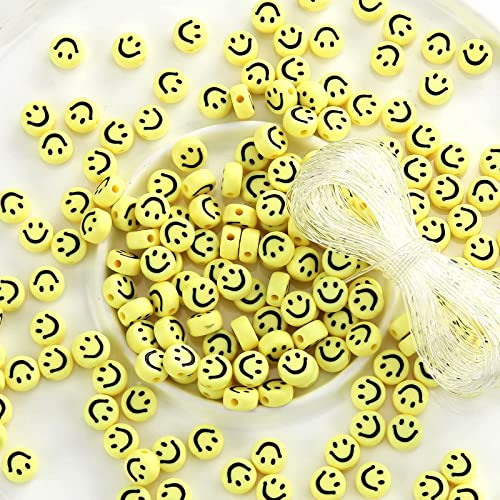 300 Stück Smiley-Perlen, gelb, 7 mm, DIY-Acrylperlen mit elastischem Seil für DIY-Schmuck, Armbänder, Ohrringe, Halsketten, Bastelbedarf, Ornamente (gelb) von LUBINGSHINE