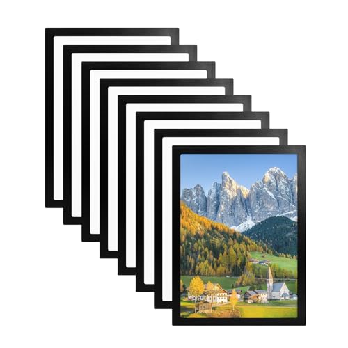 LUBOXIN 8 Stück Magnet Bilderrahmen A4 Selbstklebend Bilderrahmen Info-Rahmen Aufklappbarer Magnetrahmen mit Magnetverschluss für Fotos, Mitteilungen, Zertifikat, Poster, Schwarz-32.5 x 23.5cm von LUBOXIN