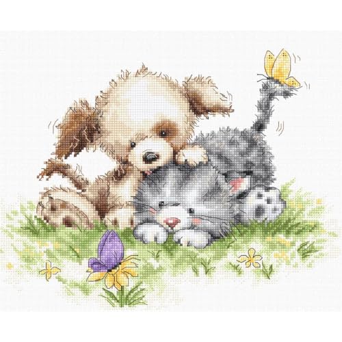 Luca-S Kreuzstich Set Hund und Katze mit Schmetterling, Zählmuster, 23x18cm von LUCAS