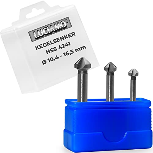 LUCIAMO 3 Stück 90° Profi Senker Set HSS 4241 - für Holz, NE-Metall und Kunststoff - ein Muss für jeden Werkzeugkasten! von LUCIAMO