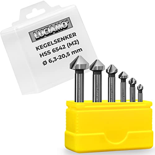 LUCIAMO 6 Stück 90° Profi Senker Set HSS M2 (6542) - für Holz, Metall und Kunststoff - ein Muss für jeden Werkzeugkasten! von LUCIAMO