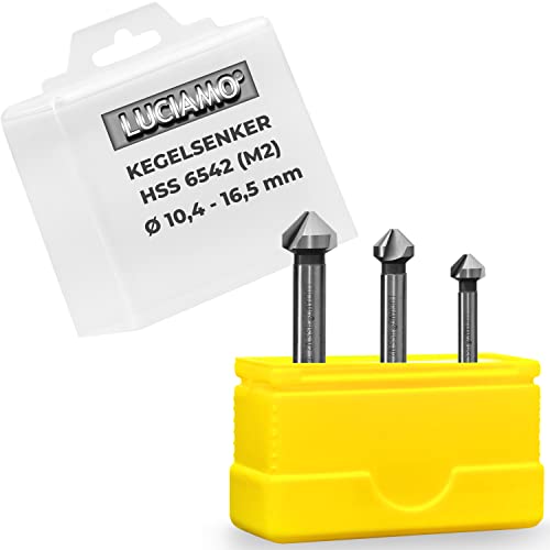 LUCIAMO 3 Stück 90° Profi Senker Set HSS M2 (6542) - für Holz, Metall und Kunststoff - ein Muss für jeden Werkzeugkasten! von LUCIAMO