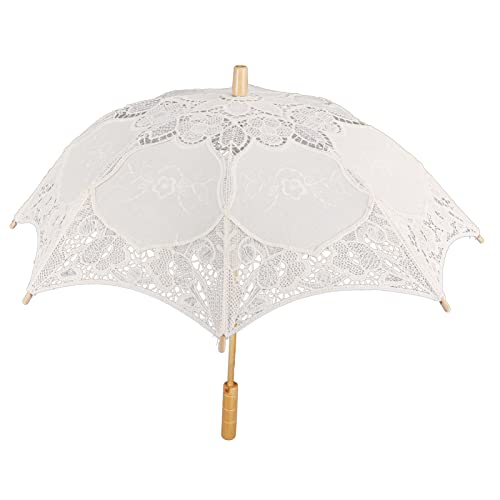 LUCKDANO Weißer Regenschirm, Spitzenschirme für Tee Party Spitzen Parasol Foto Parasol Vintage Hochzeit Brautschirm für Dekoration Foto Dame Kostüm 1920er Jahre Party (Beige) von LUCKDANO