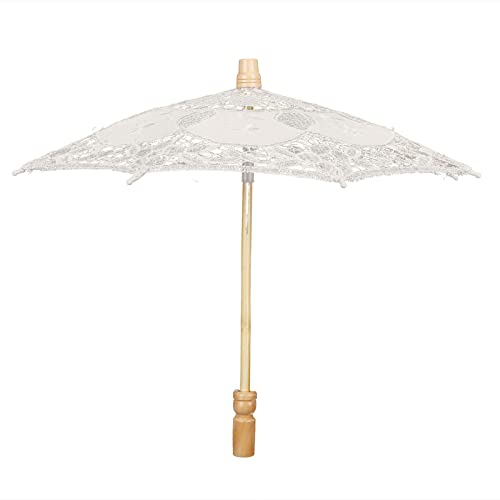 LUCKDANO Weißer Regenschirm, Spitzenschirme für Tee Party Spitzen Parasol Foto Parasol Vintage Hochzeit Brautschirm für Dekoration Foto Dame Kostüm 1920er Jahre Party (Beige) von LUCKDANO