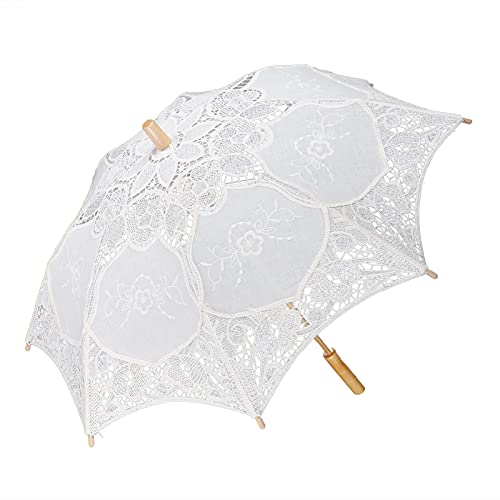 LUCKDANO Weißer Regenschirm, Spitzenschirme für Tee Party Spitzen Parasol Foto Parasol Vintage Hochzeit Brautschirm für Dekoration Foto Dame Kostüm 1920er Jahre Party (WHITE) von LUCKDANO