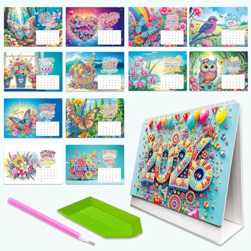 2026 DIY Special Shape Desktop Diamond Standing Calendar, Tischkalender 2026, Malen Nach Zahlen Blume Kalender tischkalender, DIY Diamant Tischkalender Ornament Diamant Kunst Malerei (A) von LUCKKY
