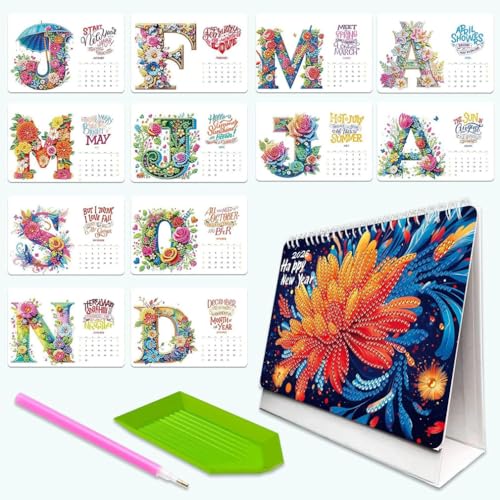 2026 DIY Special Shape Desktop Diamond Standing Calendar, Tischkalender 2026, Malen Nach Zahlen Blume Kalender tischkalender, DIY Diamant Tischkalender Ornament Diamant Kunst Malerei (B) von LUCKKY