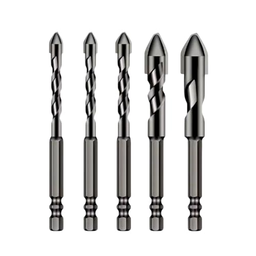 5Stück Special Crooked Tip Eccentric Drill Bit Set Drills Concrete Masonry Metal Glass,Exzenterbohrer mit schrägem Kopf und hoher Härte,Multifunktions-Bohrer-Sets,HSS Sechskant-Schaft-Bohrer (Silber) von LUCKKY