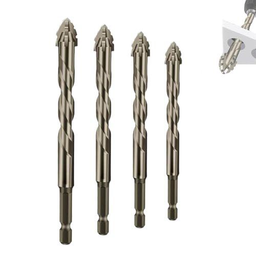 Hoogwaardige 4-Fluit Getande Excentrische Boorbitset, Exzentrischer Bohrer mit vier Nuten und Sägezahnung, Multifunktions-Bohrerset mit hochharten Exzenterbohrern mit schrägem Kopf (6+8+10+12mm) von LUCKKY