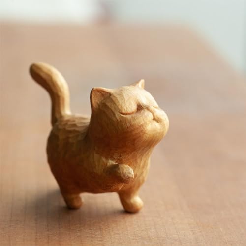 LUCKKY Tiny Cute Wooden Cat, Kleine Süße Hölz Katze, Niedliche Katze Figur Katze Ornament, Katze Holzfigur Tier Süßes Handgefertigte Wohnkultur (A) von LUCKKY