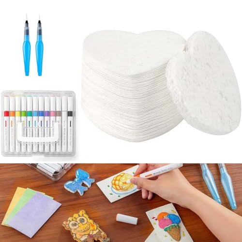 Magic Puffy Paint, 10 Stück Schaummalpapier, 3D Zeichnung Magic Canvas Schwamm mit Wasserpinsel, Kreatives Magic Foam Zeichenpapier für Acrylmalerei, DIY-Kunst- und Bastelbedarf (Herz) von LUCKKY