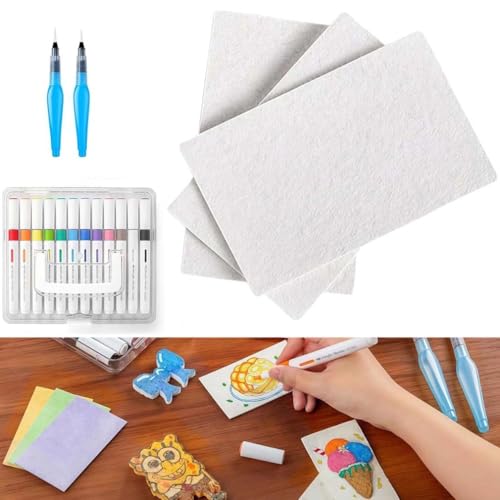 Magic Puffy Paint, 30 Stück Schaummalpapier, 3D Zeichnung Magic Canvas Schwamm mit Wasserpinsel, Kreatives Magic Foam Zeichenpapier für Acrylmalerei, DIY-Kunst- und Bastelbedarf (Rechteck) von LUCKKY