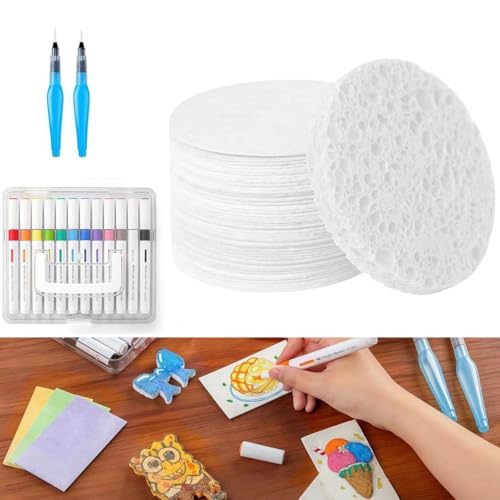 Magic Puffy Paint, 10 Stück Schaummalpapier, 3D Zeichnung Magic Canvas Schwamm mit Wasserpinsel, Kreatives Magic Foam Zeichenpapier für Acrylmalerei, DIY-Kunst- und Bastelbedarf (Rund) von LUCKKY