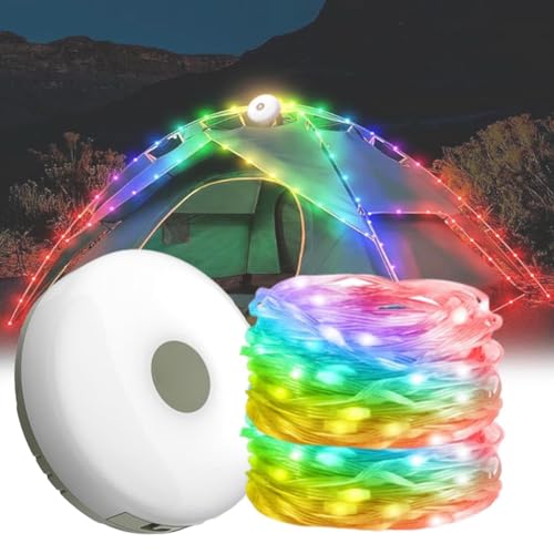 Outdoor Waterproof Portable Stowable String Light, 2 in 1 USB Rechargeable Outdoor String Lights, Camping String Lights, Portable Camping Lights, Water Proof Battery Fairy Lights (10M, Color) von LUCKKY