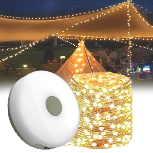 Outdoor Waterproof Portable Stowable String Light, 2 in 1 USB Rechargeable Outdoor String Lights, Camping String Lights, Portable Camping Lights, Water Proof Battery Fairy Lights (10M, Warm) von LUCKKY