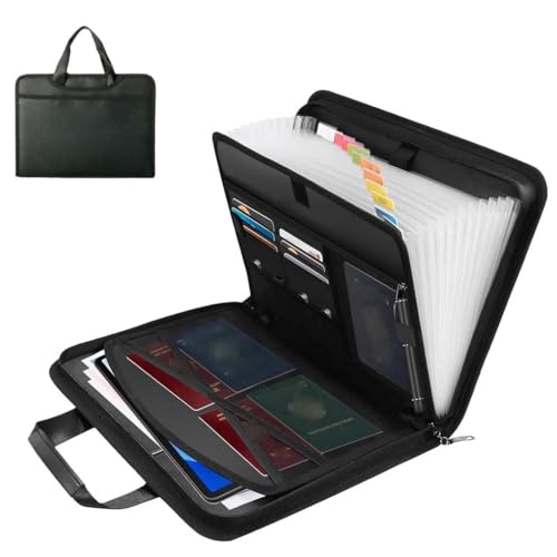 Rushclick File Folder, Rushclick Erweiterbarer Aktenordner, Fächermappe A4, Akkordeon Datei Organizer mit 13 Fächer, Mappen Ordnersystem Document Folder mit Griff und Etiketten von LUCKKY