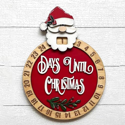 Weihnachts-Countdown-Ornamente, Santa Christmas Countdown, Santa Christmas Countdown-Kalenderrad, 24 Tage Weihnachts-Countdown-Kalender, Holz-Adventskalender von LUCKKY