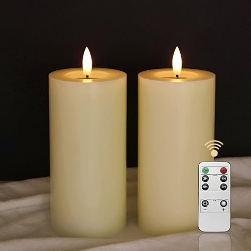 LUCOZA 2er Set Flackernde Flammenlose LED Kerzen mit Timer und Fernbedienung für Innen, 15 cm Batteriebetriebene LED Echtwachskerzen, Realistische Stumpenkerze mit 3D-Dochtlich, Creme LUCOZA 2er Set Flackernde Flammenlose LED Kerzen mit Timer und Fernbedienung für Innen, 15 cm Batteriebetriebene LED Echtwachskerzen, Realistische Stumpenkerze mit 3D-Dochtlich, Creme von LUCOZA