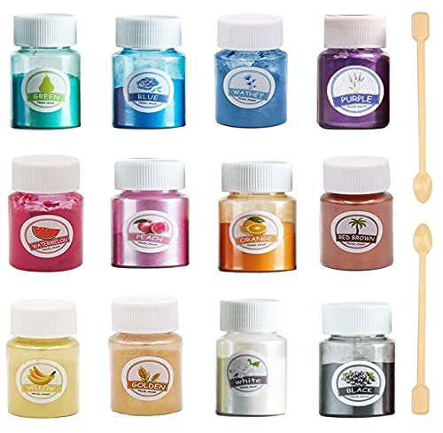 LUCPICT Epoxidharz Farbe, 12er×10g Seifenfarbe Set Mica Pulver, Metallic Farben Pigmentpulver für Epoxidharz, Seifenherstellung, Badebombe, Kerze, Lipgloss, Nagellack, Kunsthandwerk, Schleim von LUCPICT