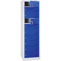 LÜLLMANN Schließfachschrank mit Ladefunktion enzianblau, lichtgrau 526441, 10 Schließfächer 50,0 x 50,0 x 180,0 cm von LÜLLMANN