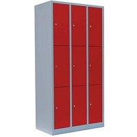 LÜLLMANN Schließfachschrank feuerrot, lichtgrau 520334, 9 Schließfächer 88,5 x 50,0 x 180,0 cm von LÜLLMANN