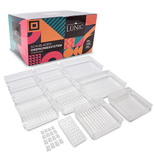 LÜNIC Schubladen Ordnungssystem Kunststoff 12 Teile [3 verschiedene Größen] - Sortierbox Schubladen Organizer Aufbewahrungsbox von LÜNIC