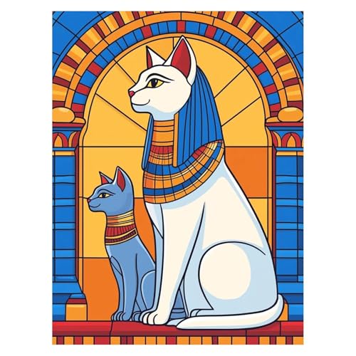 Ägypten Malen Nach Zahlen Erwachsene, Malen Nach Zahlen auf Leinwand mit Pinsel und Acrylfarben 40x30Cm DIY Basteln Erwachsene Leinwand Bilder Katze für Wanddeko Wohnzimmer und Geschenke LSJ-6986 von LUESSJAO