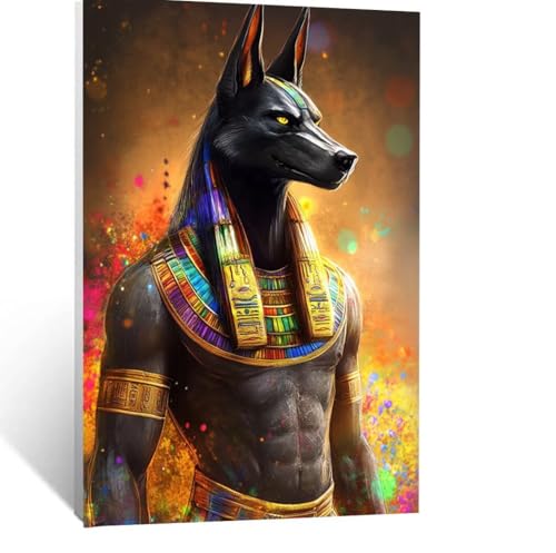Anubis Malen Nach Zahlen Erwachsene, Malen nach Zahlen auf Leinwand mit Pinsel und Acrylfarben 80 x 60 CM DIY Basteln Erwachsene Leinwand Bilder Ägypten für Wanddeko Wohnzimmer Geschenke LSJ-2261 von LUESSJAO
