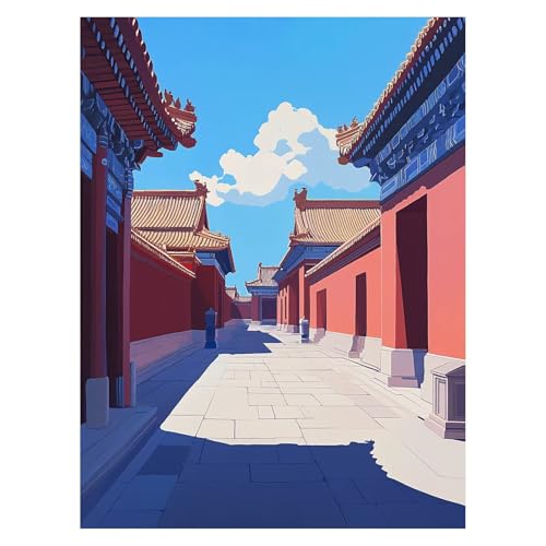 Architektur Malen Nach Zahlen Erwachsene, Malen Nach Zahlen auf Leinwand mit Pinsel und Acrylfarben 55x40Cm DIY Basteln Erwachsene Leinwand Bilder Verbotene Stadt für WandDeko Wohnzimmer LSJ-6986 von LUESSJAO