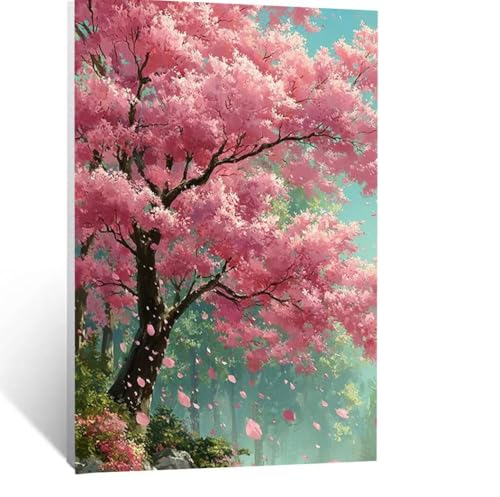 Baum Malen Nach Zahlen Erwachsene, Malen nach Zahlen auf Leinwand mit Pinsel und Acrylfarben 100x135 CM DIY Basteln Erwachsene Leinwand Bilder Kirschblüten für Wanddeko Wohnzimmer Geschenke LSJ-1913 von LUESSJAO