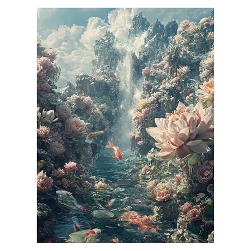 Blume Malen Nach Zahlen Erwachsene, Malen Nach Zahlen auf Leinwand mit Pinsel und Acrylfarben 135x100 CM DIY Basteln Erwachsene Leinwand Bilder Fisch für Deko Wohnzimmer Geschenke für Frauen LSJ-4648 von LUESSJAO