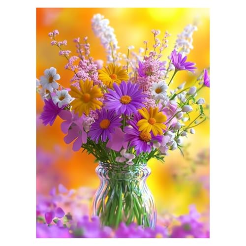 Blume Malen Nach Zahlen Erwachsene, Malen Nach Zahlen auf Leinwand mit Pinsel und Acrylfarben 40 x 30 CM DIY Basteln Erwachsene Leinwand Bilder Vase für Deko Wohnzimmer Geschenke für Frauen LSJ-4797 von LUESSJAO