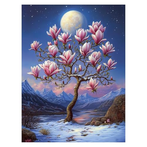 Blume Malen Nach Zahlen Erwachsene, Malen Nach Zahlen auf Leinwand mit Pinsel und Acrylfarben 80 x 60 cm DIY Basteln Erwachsene Leinwand Bilder Mond für Wanddeko Wohnzimmer und Geschenke LSJ-6986 von LUESSJAO