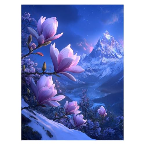 Blume Malen Nach Zahlen Erwachsene, Malen Nach Zahlen auf Leinwand mit Pinsel und Acrylfarben 80 x 60cm DIY Basteln Erwachsene Leinwand Bilder Schneeberg für Wanddeko Wohnzimmer Geschenke LSJ-6986 von LUESSJAO