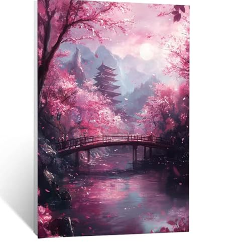 Brücke Malen Nach Zahlen Erwachsene, Malen nach Zahlen auf Leinwand mit Pinsel und Acrylfarben 100 x 135cm DIY Basteln Erwachsene Leinwand Bilder Baum für Wanddeko Wohnzimmer Geschenke LSJ-4311 von LUESSJAO