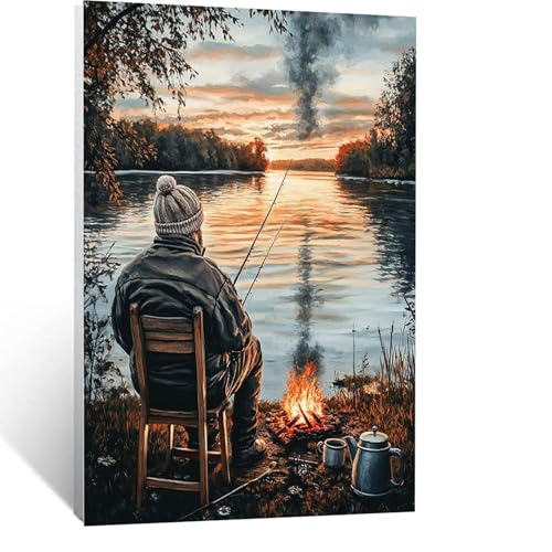 Diamond Painting Erwachsene, DIY Diamant Painting Bilder Angeln, Vollbohrer See Diamant Malerei Malen Nach Zahlen Cross Stickerei Bastelset Erwachsene, für Home Wand Deko Wohnzimmer 60 x 80 cm LSJ3700 von LUESSJAO