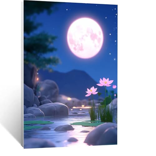 Diamond Painting Erwachsene, DIY Diamant Painting Bilder Blume, Vollbohrer Mond Diamant Malerei Malen Nach Zahlen Cross Stickerei Bastelset Erwachsene, für Home Wand Deko Wohnzimmer 60x80cm LSJ4547 von LUESSJAO