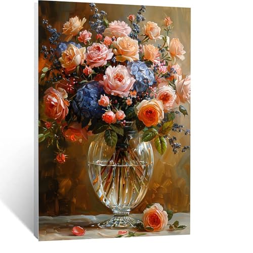Diamond Painting Erwachsene, DIY Diamant Painting Bilder Vase, Vollbohrer Blumen Diamant Malerei Malen Nach Zahlen Cross Stickerei Bastelset Erwachsene, für Home Wand Deko Wohnzimmer 60x80cm LSJ5476 von LUESSJAO